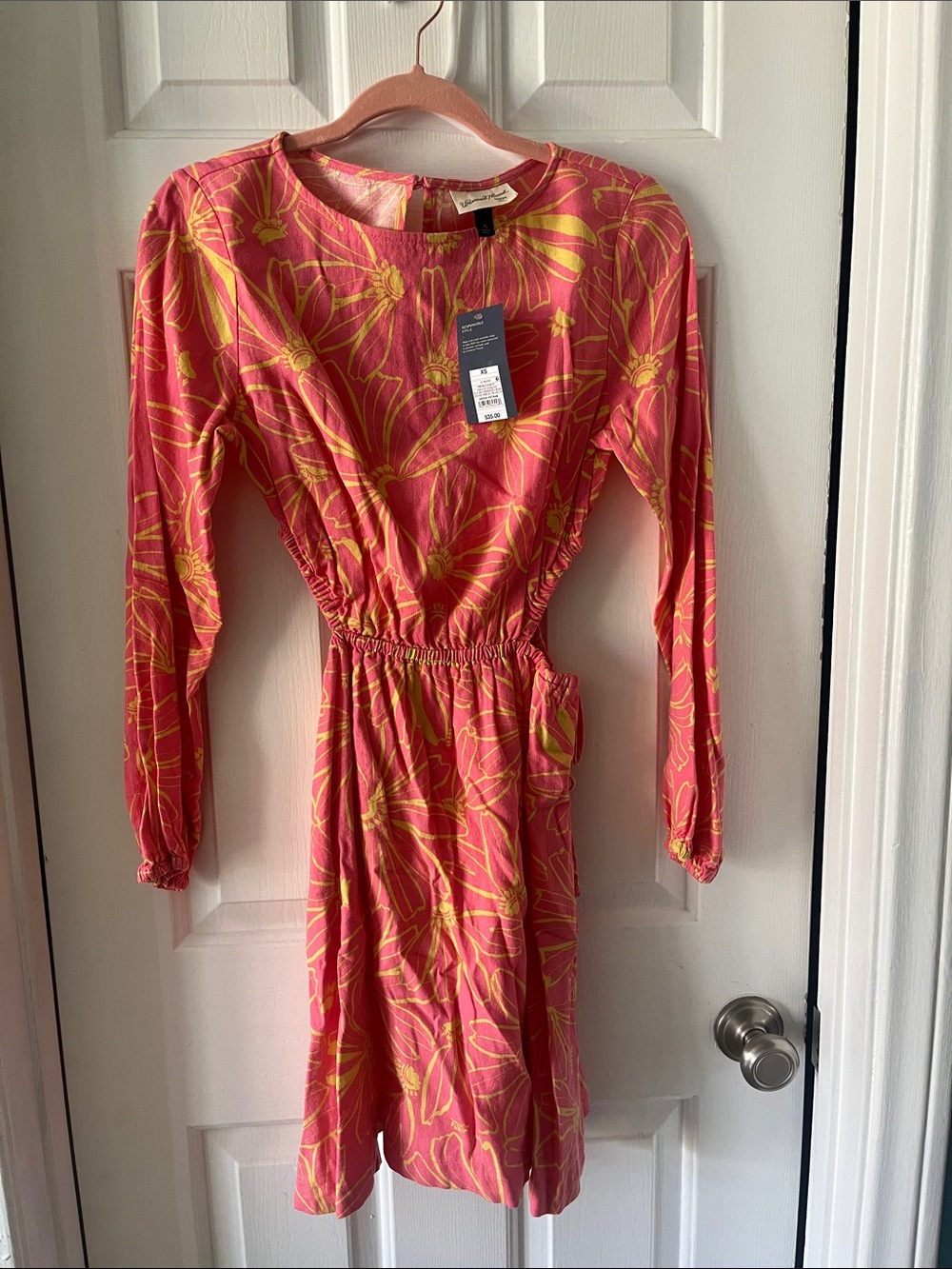 Universal Thread Pink and Yellow Floral Long-Sleeve Dress